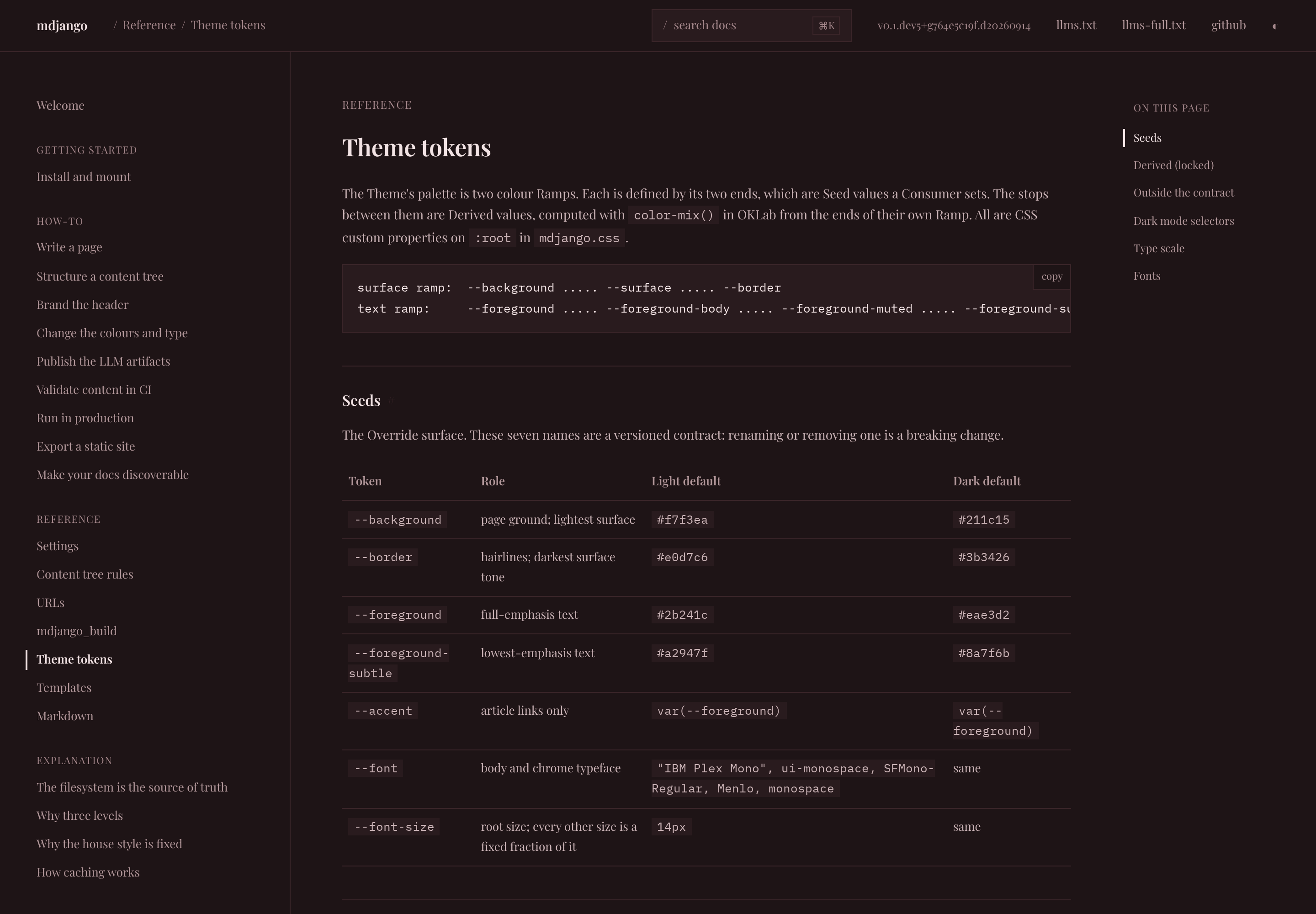 Claret palette, dark mode