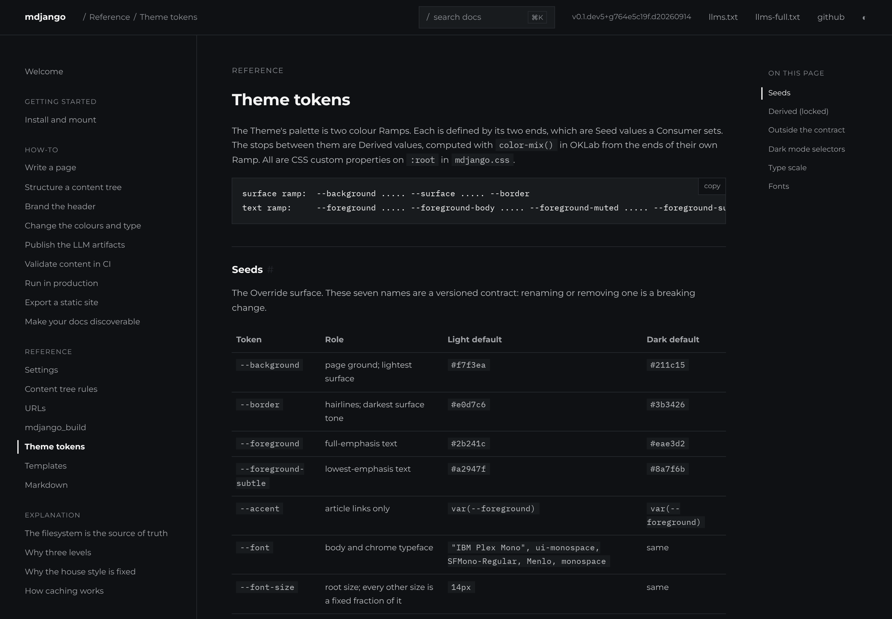 Ember palette, dark mode