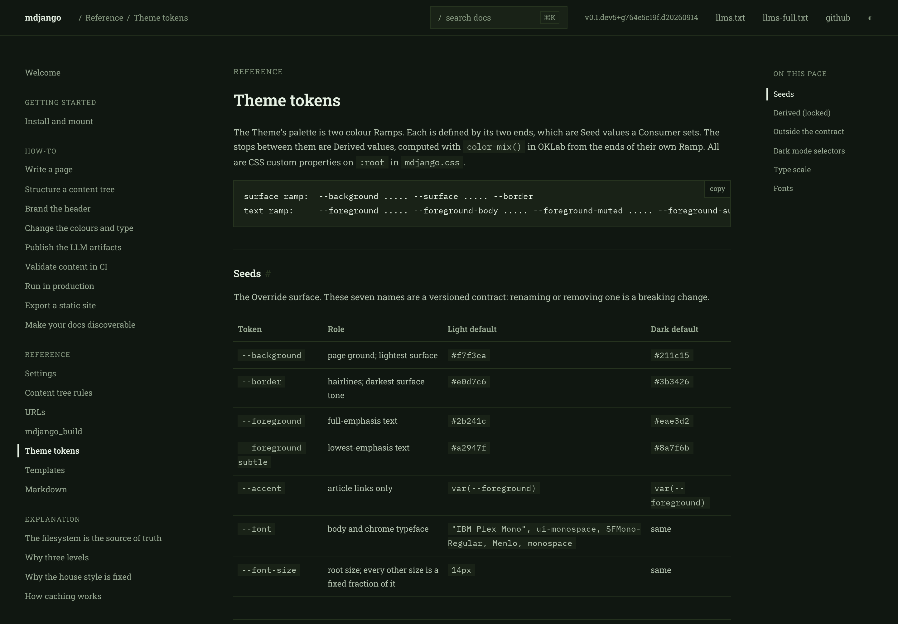 Forest palette, dark mode