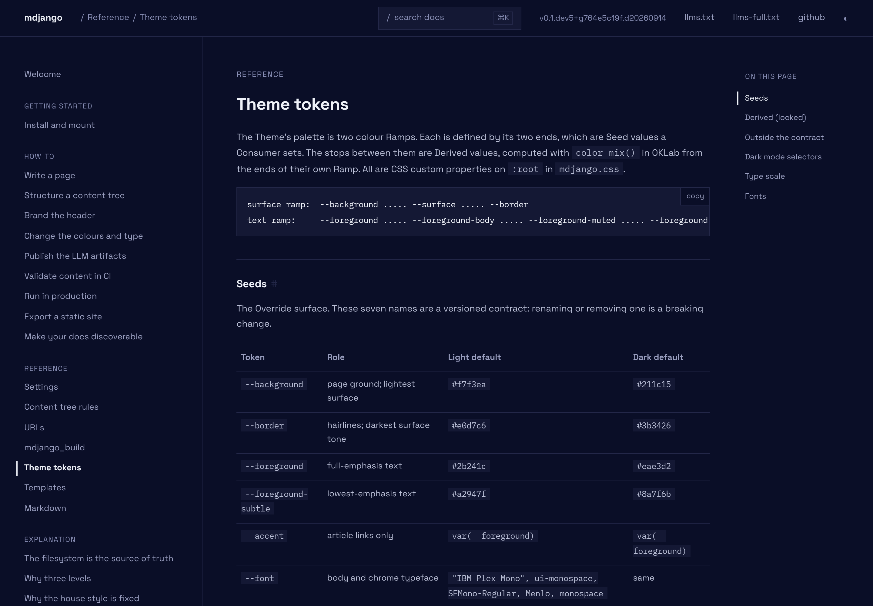 Indigo palette, dark mode