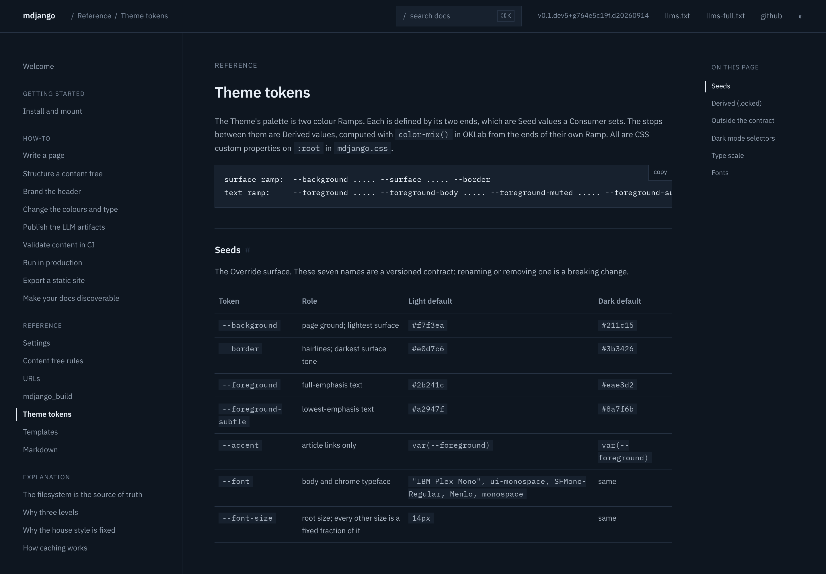Ocean palette, dark mode